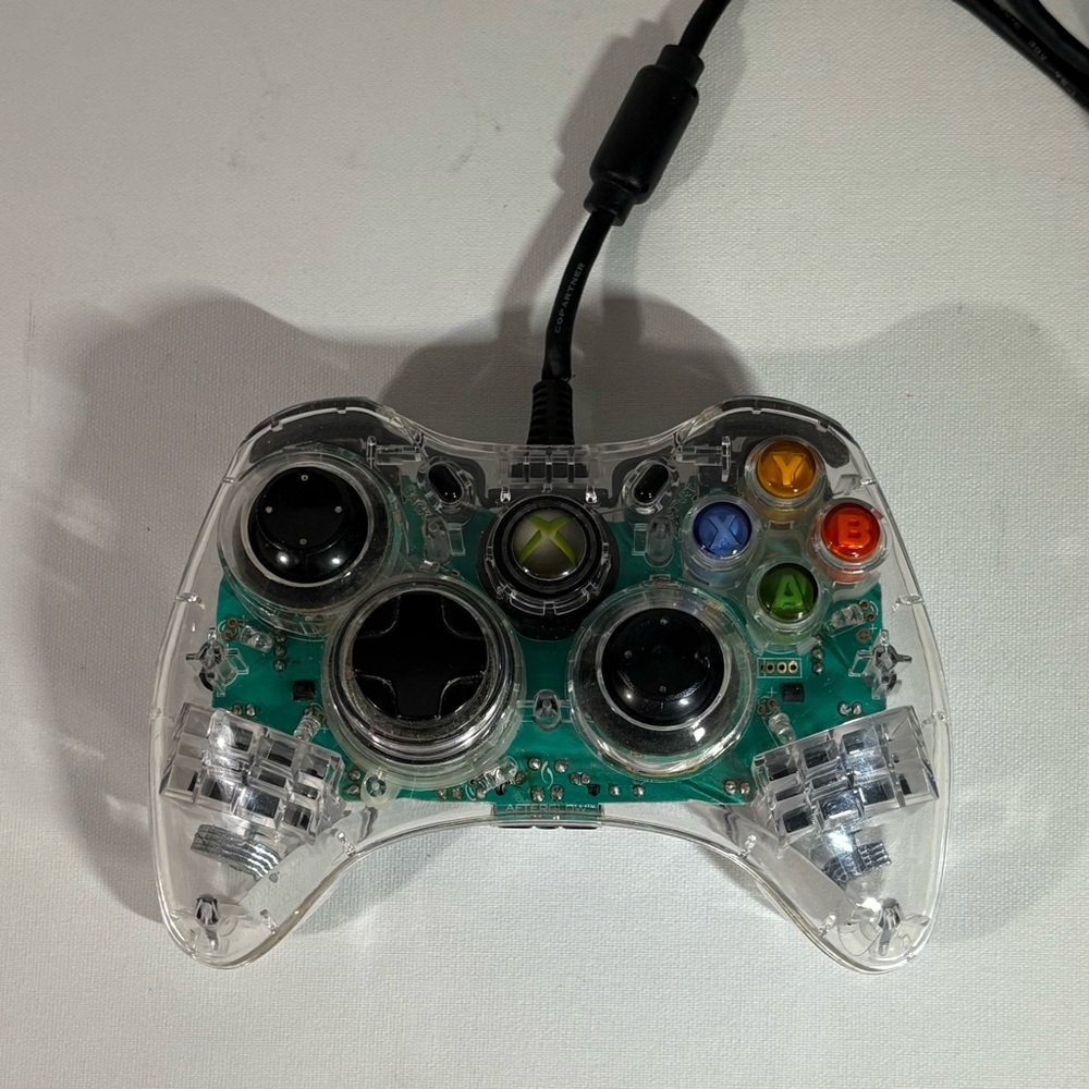 🎮 [2/$25] XBOX 360 AFTERGLOW CLEAR GREEN LIGHT WIRED CONTROLLER - FOR PARTS 🎮